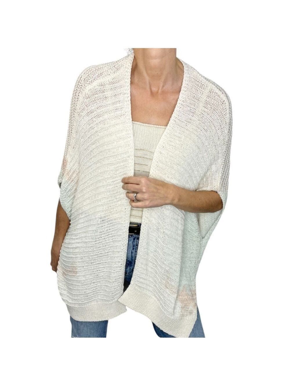 Dex oversized ivory pastel water colour boxy open front cardigan sweater S